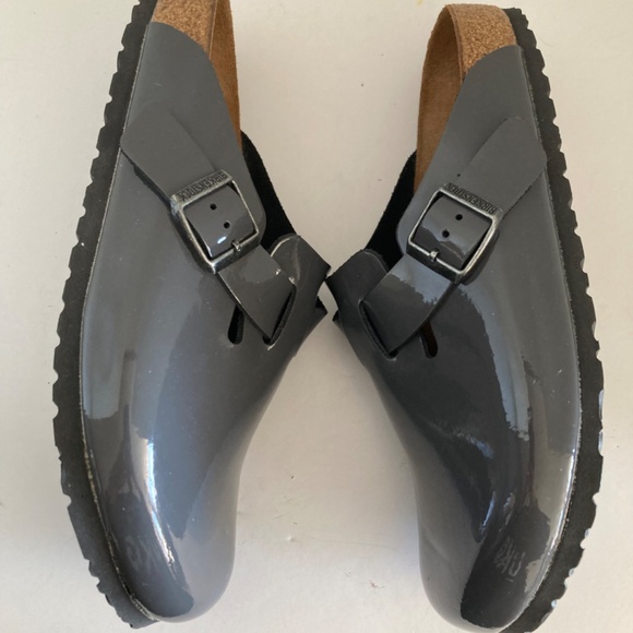 Birkenstock Boston Clogs EU41 Gray Patent Leather Cork Footbed Slip-On Germany - Picture 14 of 16
